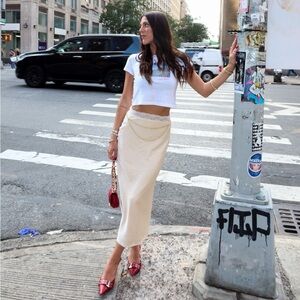 Princess Polly Cream Satin Maxi Skirt